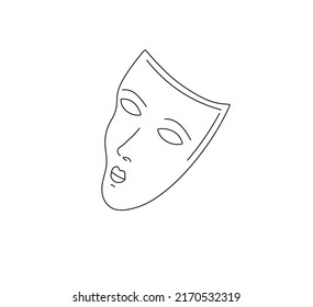 Vector isolated white theatre mask and eye holes colorless black   white contour line drawing