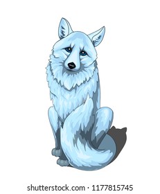 Vector isolated white winter fox on white background