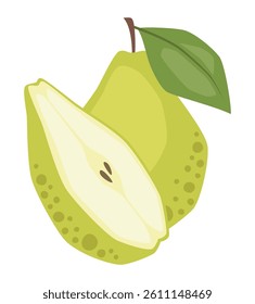 Vector isolated whole pear with half pear