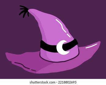 Vector isolated witch hat with crescent picture illustration in cartoon style