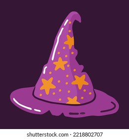 Vector isolated witch hat with stars picture illustration in cartoon style
