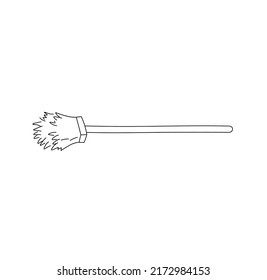 Vector isolated witch's broom with a wooden stick colorless black and white contour line drawing