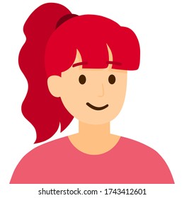 Vector isolated a woman is smiling with long red hair with bangs on white background, illustration