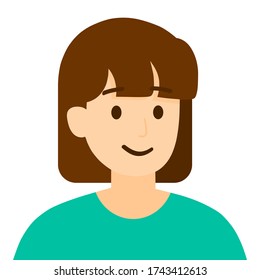 Vector isolated a woman is smiling with short brown hair with bangs on white background, illustration