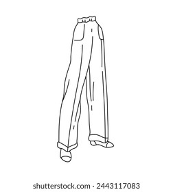 Vector aislado de las mujeres rectas clásico traje pantalones estilo de moda piernas incoloro negro y blanco contorno línea fácil dibujo