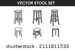 Vector isolated Wooden Stools Set. Black and White Stool Set