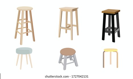 Vector isolated Wooden Stools Set