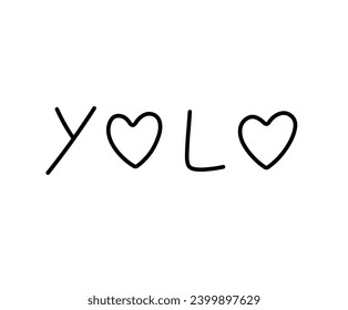 Vector palabra aislada YOLO tatuaje letras doodle estilo dibujado a mano línea de contorno negro y blanco incoloro dibujo fácil