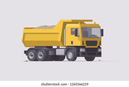 Vector  isolated yellow dump truck with sand
