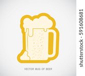 Vector isolated yellow icon with mug of beer on the gradient gray background.