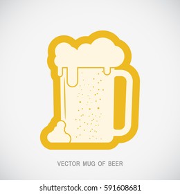 Vector isolated yellow icon with mug of beer on the gradient gray background.