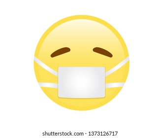 The vector isolated yellow sicky face with white mask flat emoji icon