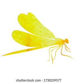 vector, isolated, yellow silhouette dragonfly, insect on a white background