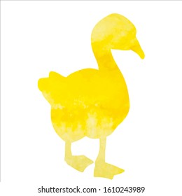 vector, isolated, yellow watercolor silhouette of a goose, duck pet