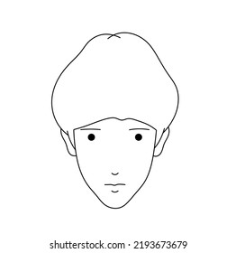 Vector Isolated Young Boy With Potty Haircut Full Face Portrait Colorless Black And White Contour Line Hand Drawing