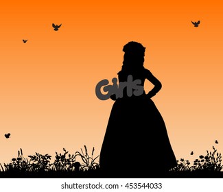 vector, isolated,silhouette girl nature