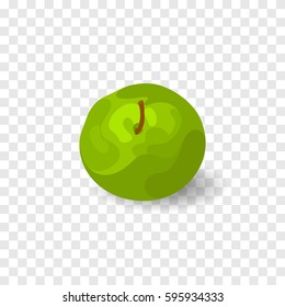 Vector isolates big green apple for design, brochures, banners, packages. Fresh, healthy food, diet. Bright, juicy delicious fruit on a transparent background. Sticker. Print.  Realistic Illustration.