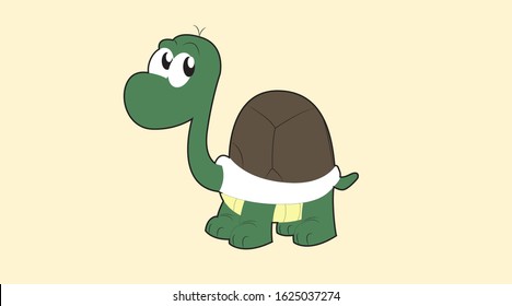 Vector Isolayed Illustration of a Childish Cartoon Style Turtle or Tortoise