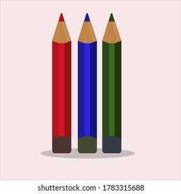 lápiz vectorial aislado en color rojo, azul y verde sobre fondo rosa