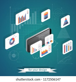 Vector isometric 3d illustration. Bright creative Infografics.