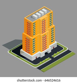 Vector isometric 3D illustration icon of building skyscraper, tower, office, residential building