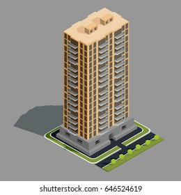 Vector isometric 3D illustration icon of building skyscraper, tower, office, residential building