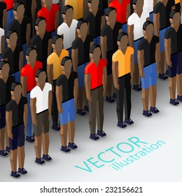 vector isometric 3d  illustration of men's community with a large crowd of guys and men. social group concept