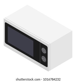 Vector isometric 3d microwave heater oven. White microwave icon. Kitchen equipment.
