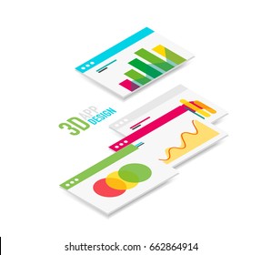 Vector isometric 3d user interface design, semi flat app ui