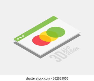 Vector isometric 3d user interface design, semi flat app ui