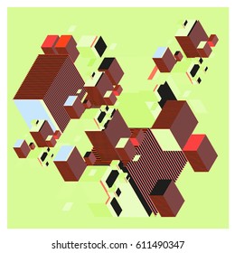 Vector Isometric Abstract Background. Design for poster and wallpaper template. Cube and Square Fabric printed for fashion and lifestyle.