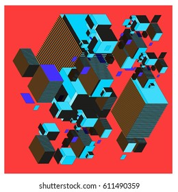 Vector Isometric Abstract Background. Design for poster and wallpaper template. Cube and Square Fabric printed for fashion and lifestyle.