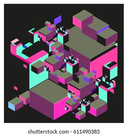 Vector Isometric Abstract Background. Design for poster and wallpaper template. Cube and Square Fabric printed for fashion and lifestyle.