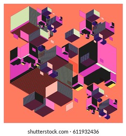 Vector Isometric Abstract Background. Design for poster and wallpaper template. Cube and Square Fabric printed for fashion and lifestyle.