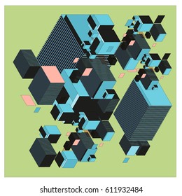 Vector Isometric Abstract Background. Design for poster and wallpaper template. Cube and Square Fabric printed for fashion and lifestyle.