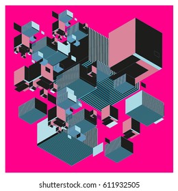 Vector Isometric Abstract Background. Design for poster and wallpaper template. Cube and Square Fabric printed for fashion and lifestyle.