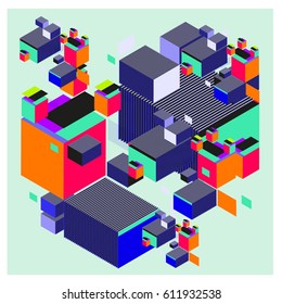 Vector Isometric Abstract Background. Design for poster and wallpaper template. Cube and Square Fabric printed for fashion and lifestyle.