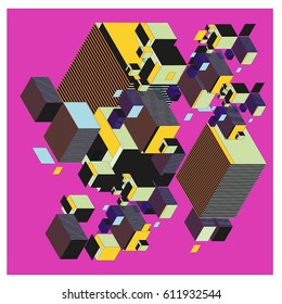 Vector Isometric Abstract Background. Design for poster and wallpaper template. Cube and Square Fabric printed for fashion and lifestyle.