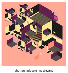 Vector Isometric Abstract Background. Design for poster and wallpaper template. Cube and Square Fabric printed for fashion and lifestyle.
