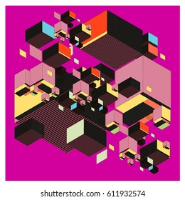 Vector Isometric Abstract Background. Design for poster and wallpaper template. Cube and Square Fabric printed for fashion and lifestyle.