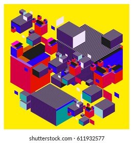 Vector Isometric Abstract Background. Design for poster and wallpaper template. Cube and Square Fabric printed for fashion and lifestyle.