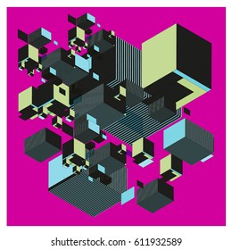 Vector Isometric Abstract Background. Design for poster and wallpaper template. Cube and Square Fabric printed for fashion and lifestyle.