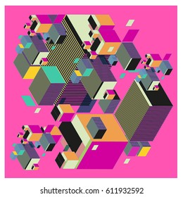 Vector Isometric Abstract Background. Design for poster and wallpaper template. Cube and Square Fabric printed for fashion and lifestyle.