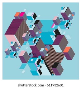 Vector Isometric Abstract Background. Design for poster and wallpaper template. Cube and Square Fabric printed for fashion and lifestyle.