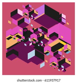 Vector Isometric Abstract Background. Design for poster and wallpaper template. Cube and Square Fabric printed for fashion and lifestyle.