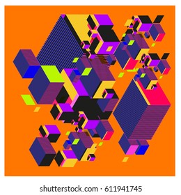 Vector Isometric Abstract Background. Design for poster and wallpaper template. Cube and Square Fabric printed for fashion and lifestyle.
