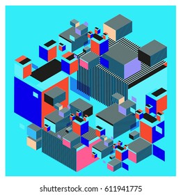 Vector Isometric Abstract Background. Design for poster and wallpaper template. Cube and Square Fabric printed for fashion and lifestyle.