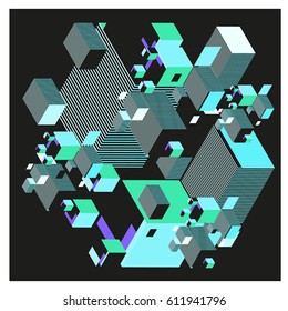 Vector Isometric Abstract Background. Design for poster and wallpaper template. Cube and Square Fabric printed for fashion and lifestyle.