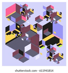 Vector Isometric Abstract Background. Design for poster and wallpaper template. Cube and Square Fabric printed for fashion and lifestyle.