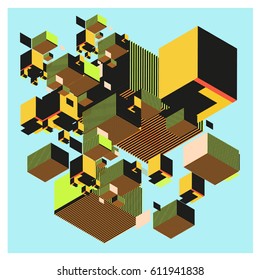 Vector Isometric Abstract Background. Design for poster and wallpaper template. Cube and Square Fabric printed for fashion and lifestyle.